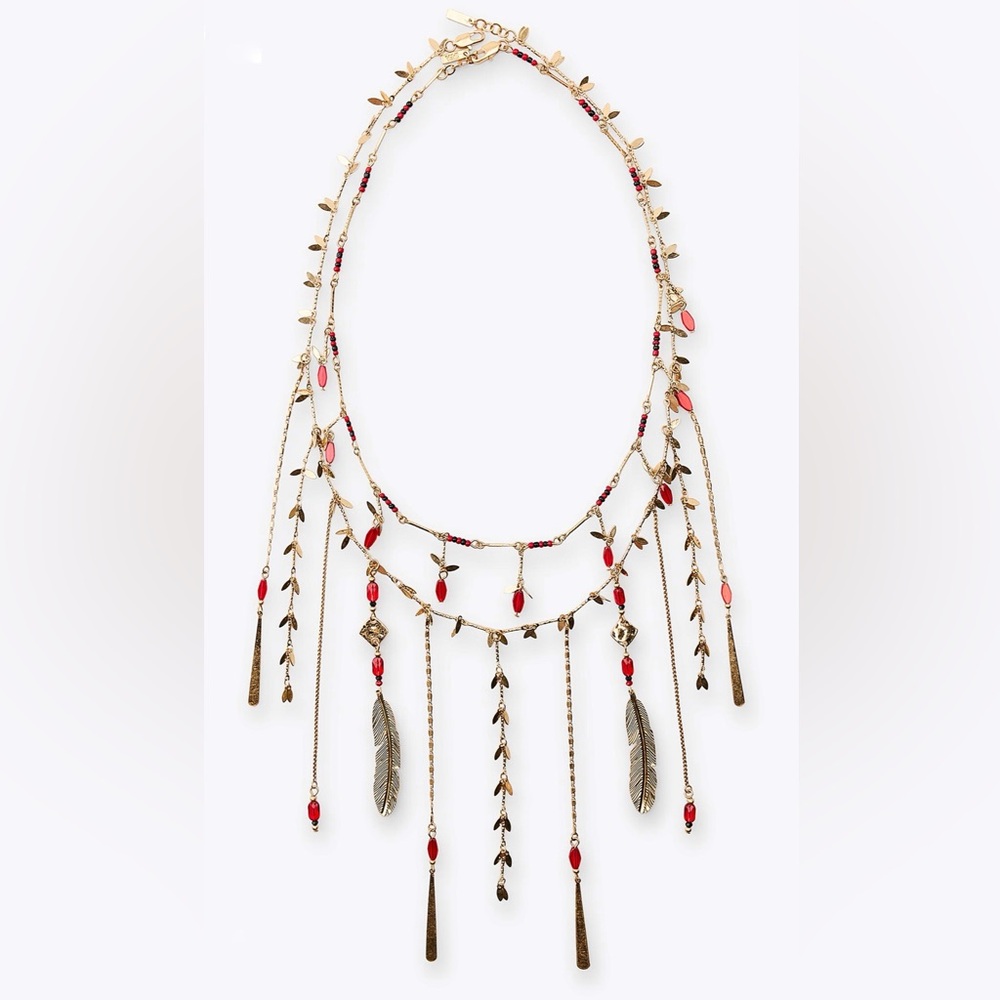 Zara pack 2 feather beaded chain necklaces